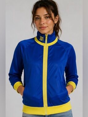 Rare HTF Fallout Vault 101 Bethesda Women’s S Track Jacket Blue Yellow 2013
